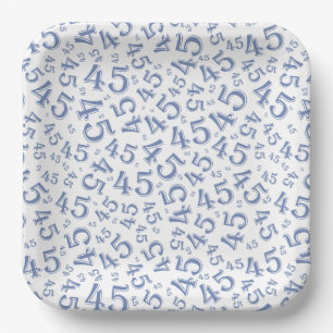 45 Assiettes en papier bleu et blanc à motif numér