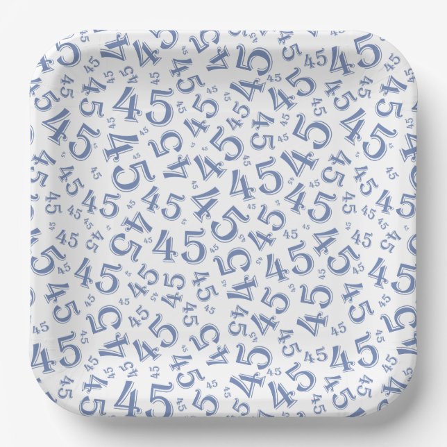 45 Assiettes en papier bleu et blanc à motif numér (Recto)