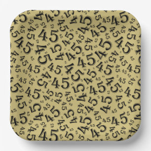 45 Assiettes en papier motif nombres aléatoires or