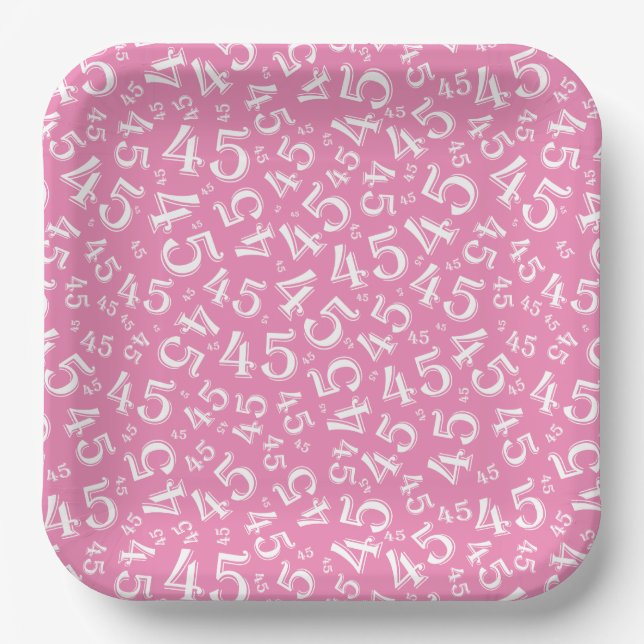 45 Assiettes en papier roses et blanches à motif n (Recto)