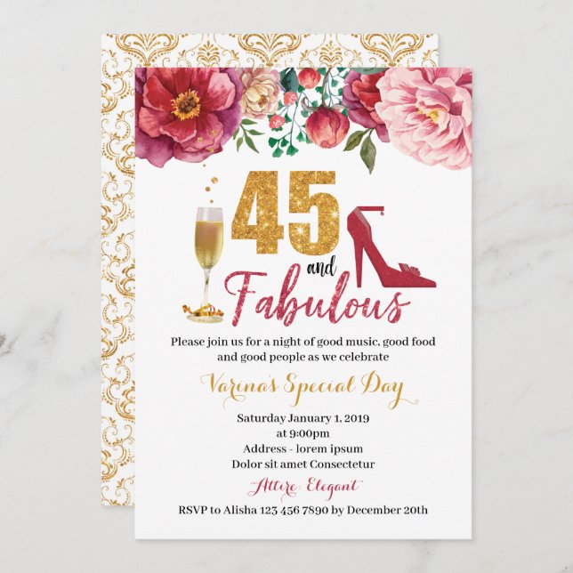 45 et fabuleuse invitation d'anniversaire pour les (Devant / Derrière)