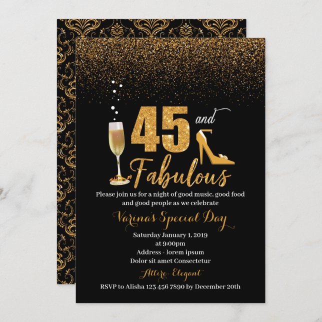 45 et fabuleuse invitation d'anniversaire pour les (Devant / Derrière)
