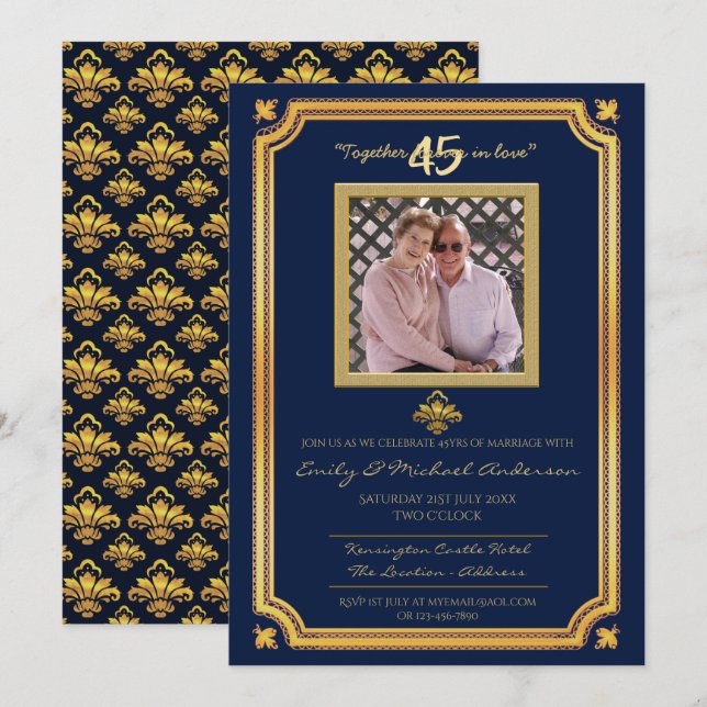 45e anniversaire de mariage - Invitations avec PHO (Devant / Derrière)