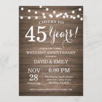 45e anniversaire du Mariage Invitation Bois rustiq