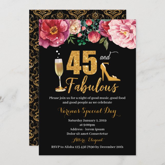 45e anniversaire Invitation pour les femmes (Devant / Derrière)