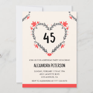 45e anniversaire invitations coeur floral