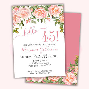 45e anniversaire Invitations Pink Floral Modern Pa