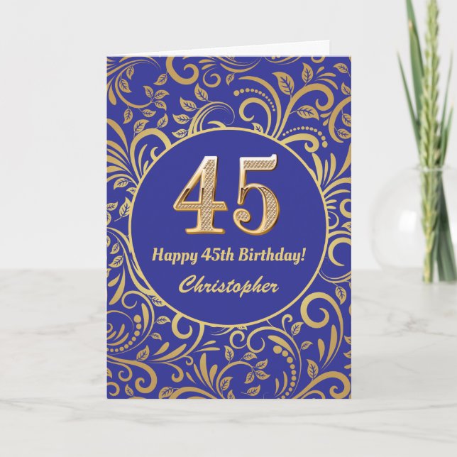 45e anniversaire Marine bleu et or modèle floral (Devant)