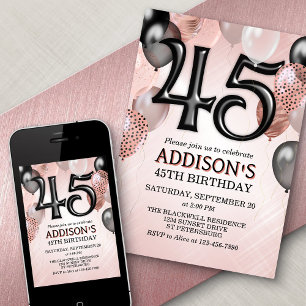 45e anniversaire Rose Gold Ballons Invitation