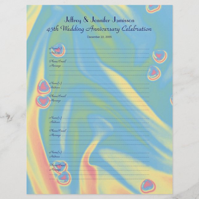45e Anniversary Hearts Guest Book Sign-in Page (Devant)