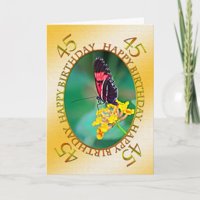 45e Carte d'anniversaire aux papillons et aux fleu (Devant)
