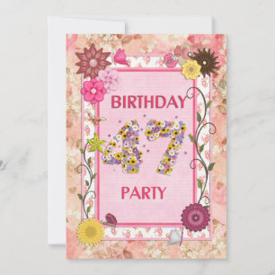 47e anniversaire invitation fête avec cadre fleuri