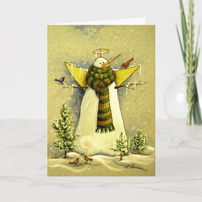 4894 Ange des neiges et oiseaux Carte d'anniversai (Devant)