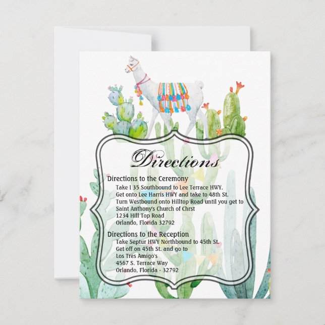 4,25x5,5 Carte de direction Boho Llama Cactus bohé (Devant)