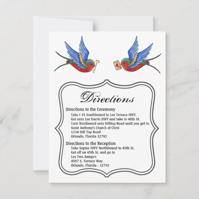 4.25x5.5 Carte de direction Tatouage traditionnel  (Devant)