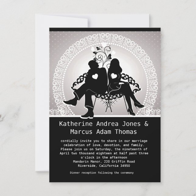 4,5 x 6,25 noirs et invitation blanche de mariage (Devant)