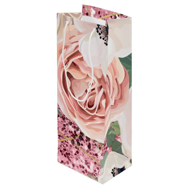 4.75lx4wx13h Sac cadeau de vin Rose de jardin géom (Dos Angle)