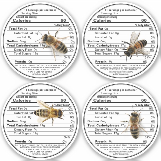 4 Abeilles réalistes Étiquettes de la valeur nutri (Devant)