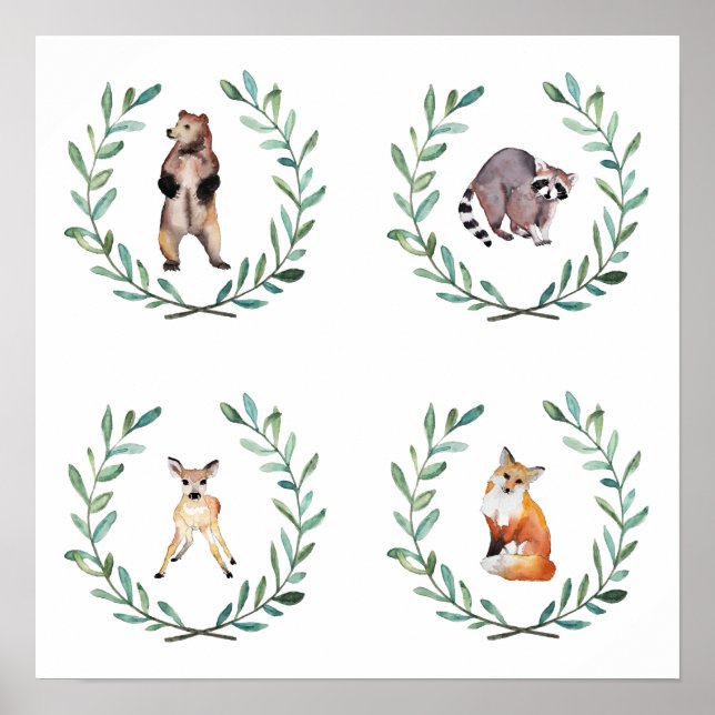 4 Animaux de la forêt et affiche de couronnes (Devant)