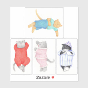 4 CATS EN Sticker en vinyle 6"X6" PAJAMAS