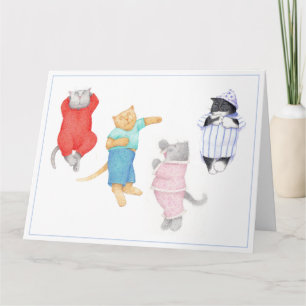 4 CHATS EN PAJAMAS Carte de voeux 8,5 x 11