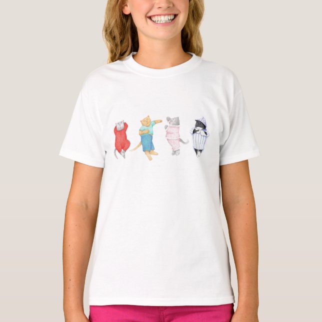 4 CHATS EN PYJAMA T-Shirt pour filles (Devant)
