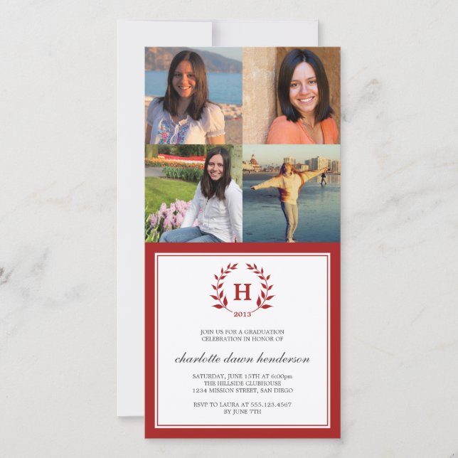 4 Collage photo rouge couronne monogramme graduati (Devant)