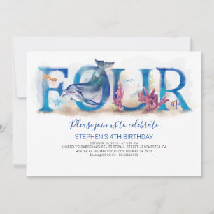 4 Invitation d'anniversaire Océan Bleu Monde sous-