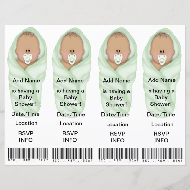 4 Invitations de douche pour bébé - Faveurs Signet (Devant)
