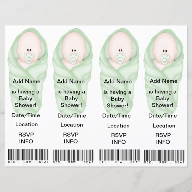 4 Invitations de douche pour bébé - Faveurs Signet (Devant)