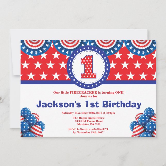 4 juillet 1er 1er anniversaire Invitation (Devant)