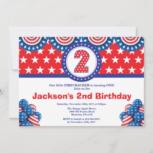 4 juillet 2e Invitation d'anniversaire (Devant)