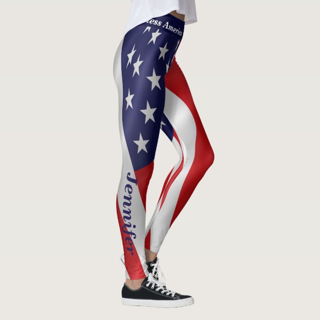 4 JUILLET américain Drapeaux Leggings Votre nom Pa (Droite)