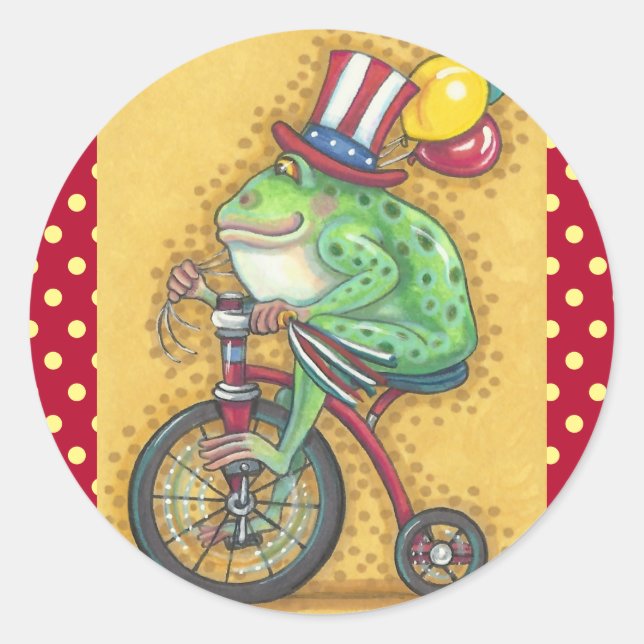 4 juillet AMERICANA FROG STICKER Round, feuille (Devant)