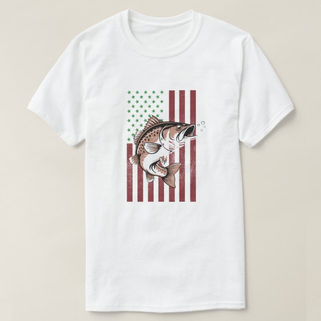 4 juillet Angler Tee USA Fishing Flag T-Shirt (Design devant)