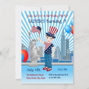 4 juillet Anniversaire Boy Party Invitation