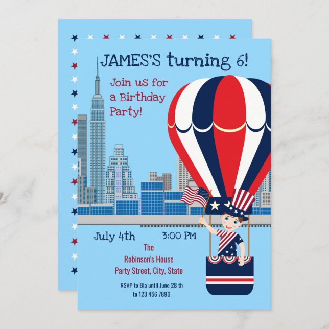 4 juillet Anniversaire Boy Party Invitation (Devant / Derrière)