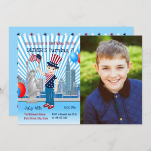 4 juillet Anniversaire Boy Party Photo Invitation