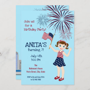 4 juillet Anniversaire Fille Fête Invitation