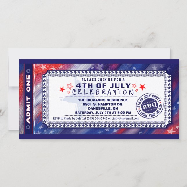 4 juillet BBQ Admet Une Invitation De Billets (Devant)