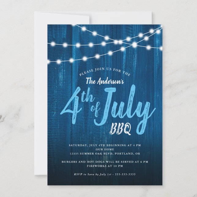 4 juillet BBQ Lumières Rustiques Bois Bleu (Devant)