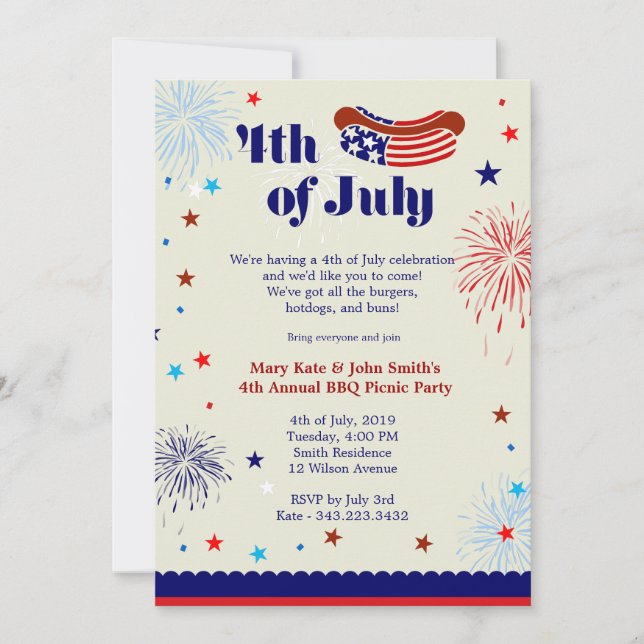 4 juillet BBQ Picnic Invitation Party (Devant)
