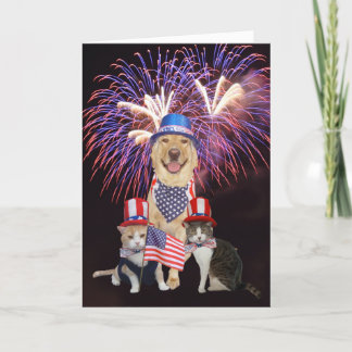 4 juillet Carte d'anniversaire avec Animaux de com