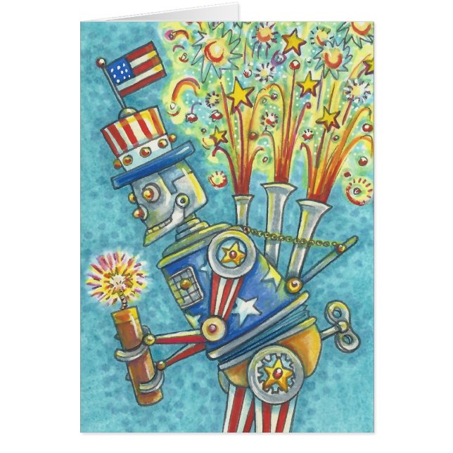 4 juillet CARTE DE REMARQUE ROBOT FIREWORDS Vide (Devant)
