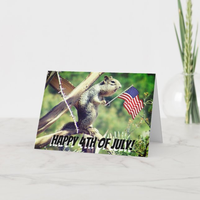 "4 juillet !" Carte Patriotique Squirrel Holiday (Devant)