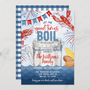4 juillet Crawfish Seafood Boil Party Invitation