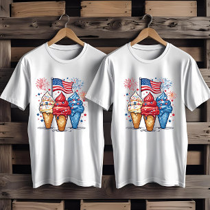 4 juillet Crème glacée USA Drapeau T-shirt homme