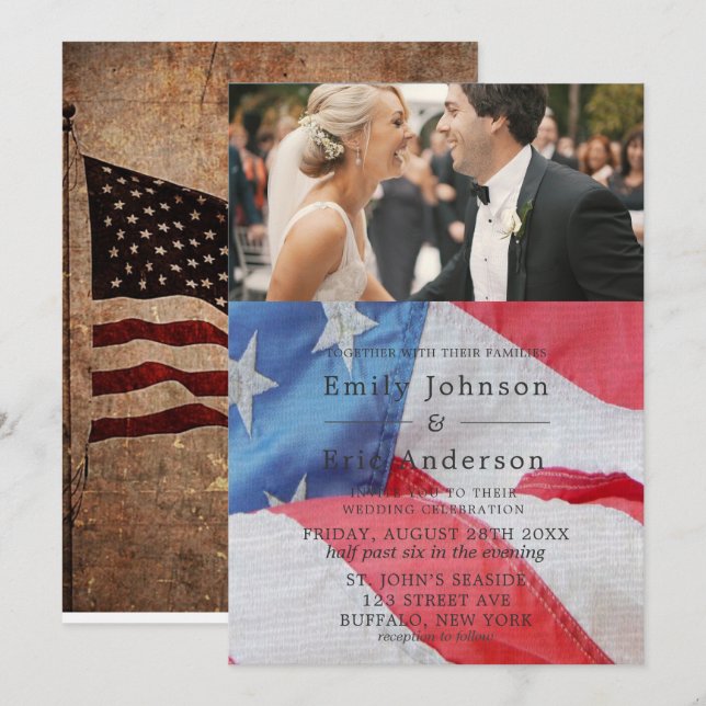 4 juillet Faire-part de mariage photo (Devant / Derrière)