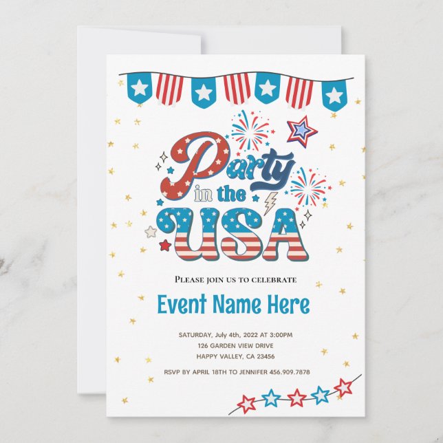 4 juillet Fête Aux Etats-Unis Vibe Invitation Amér (Devant)