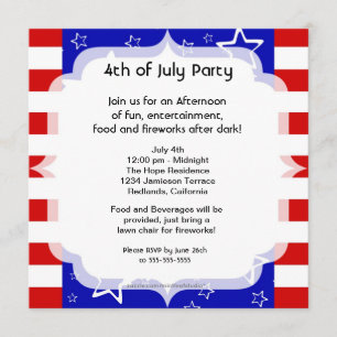 4 juillet Fête / Barbecue Invitation Rouge Blanc B